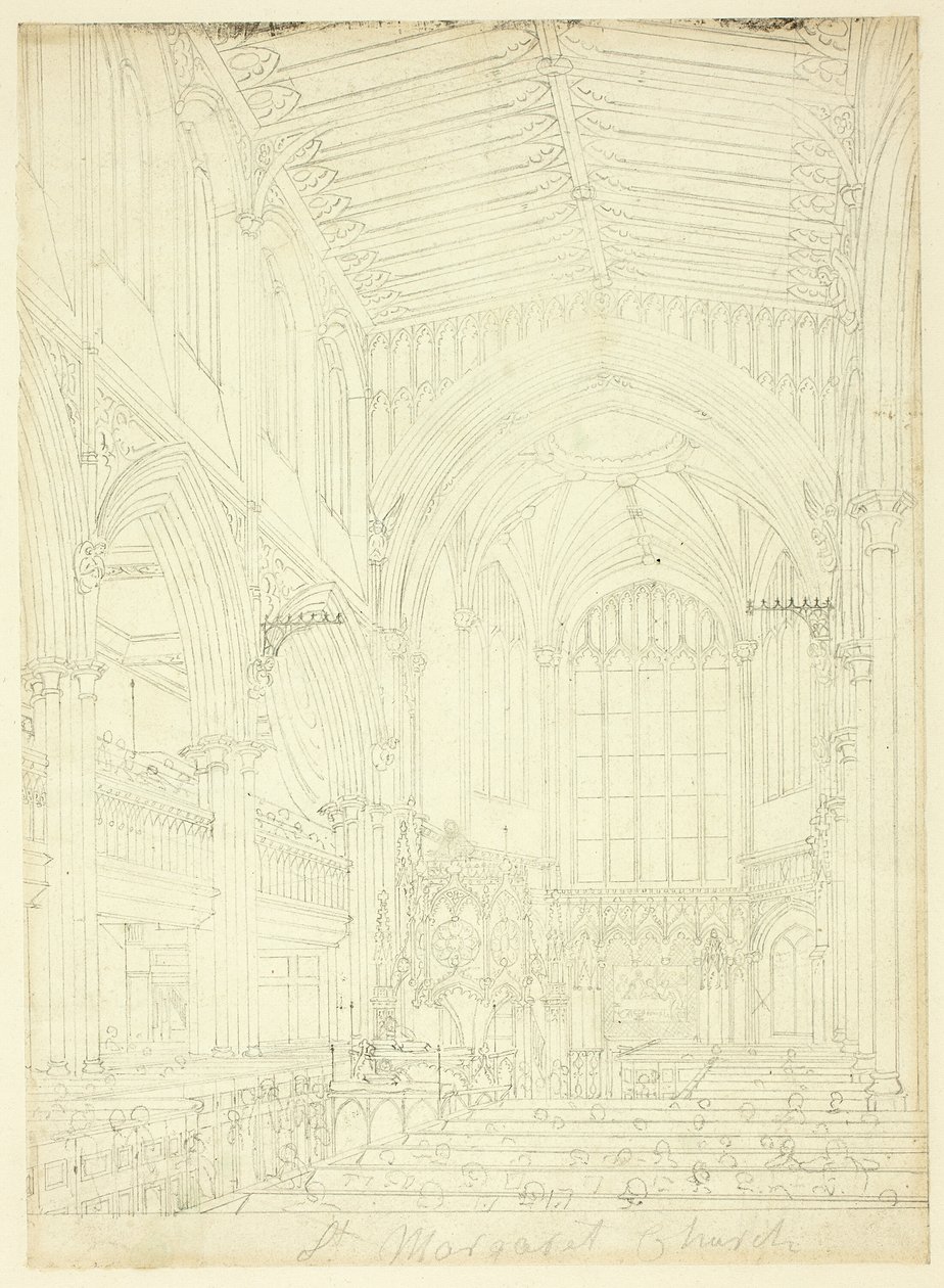 Estudo para a Igreja de St. Margaret, de Microcosm of London de Augustus Charles Pugin