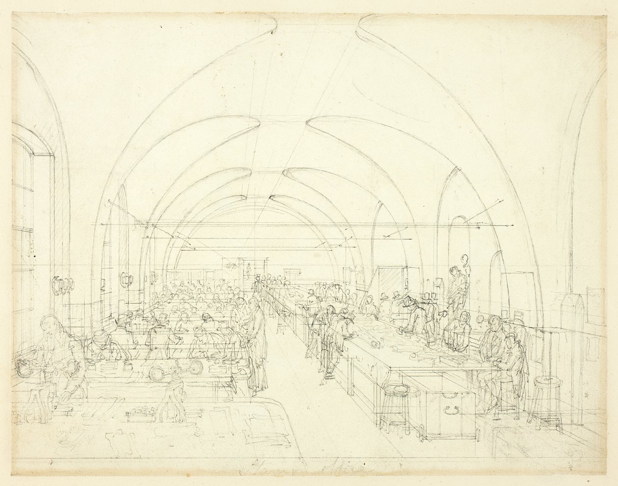 Estudo para Stamp Office, da Microcosm of London de Augustus Charles Pugin