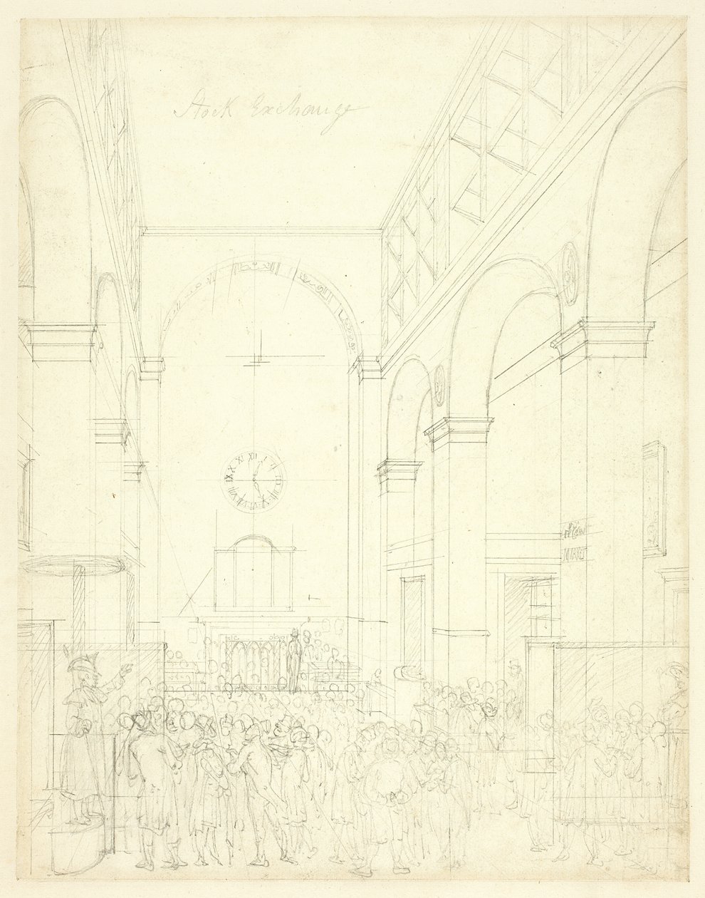 Estudo para Bolsa de Valores, da Microcosm of London de Augustus Charles Pugin
