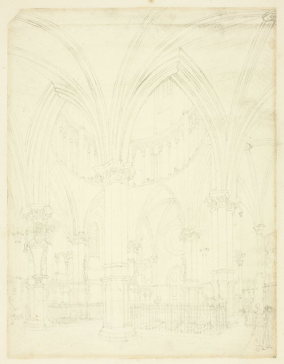 Estudo para Temple Church, da Microcosm of London de Augustus Charles Pugin