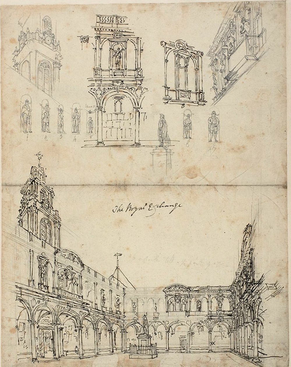 Estudo para The Royal Exchange, da Microcosm of London de Augustus Charles Pugin