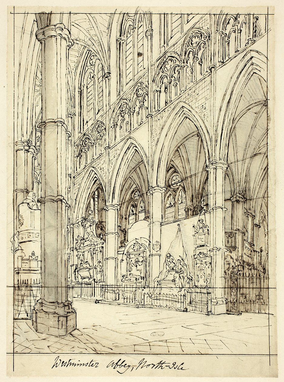 Estudo para a Abadia de Westminster, do Microcosm of London de Augustus Charles Pugin
