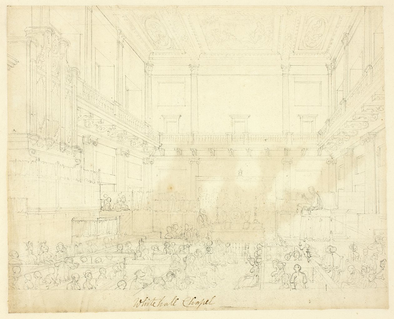 Estudo para Whitehall Chapel, da Microcosm of London de Augustus Charles Pugin