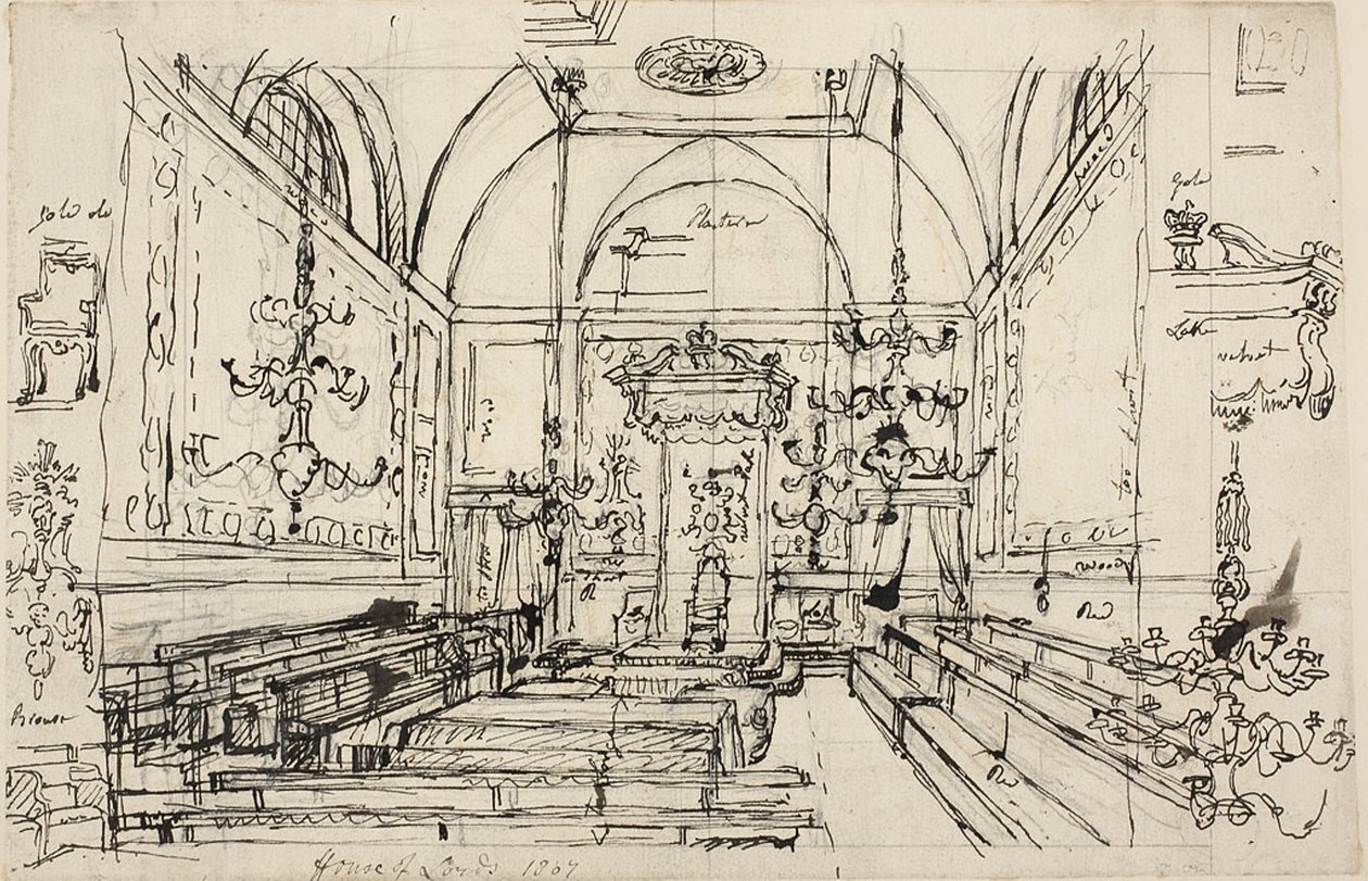 Estudo para a Câmara dos Lordes de Augustus Charles Pugin