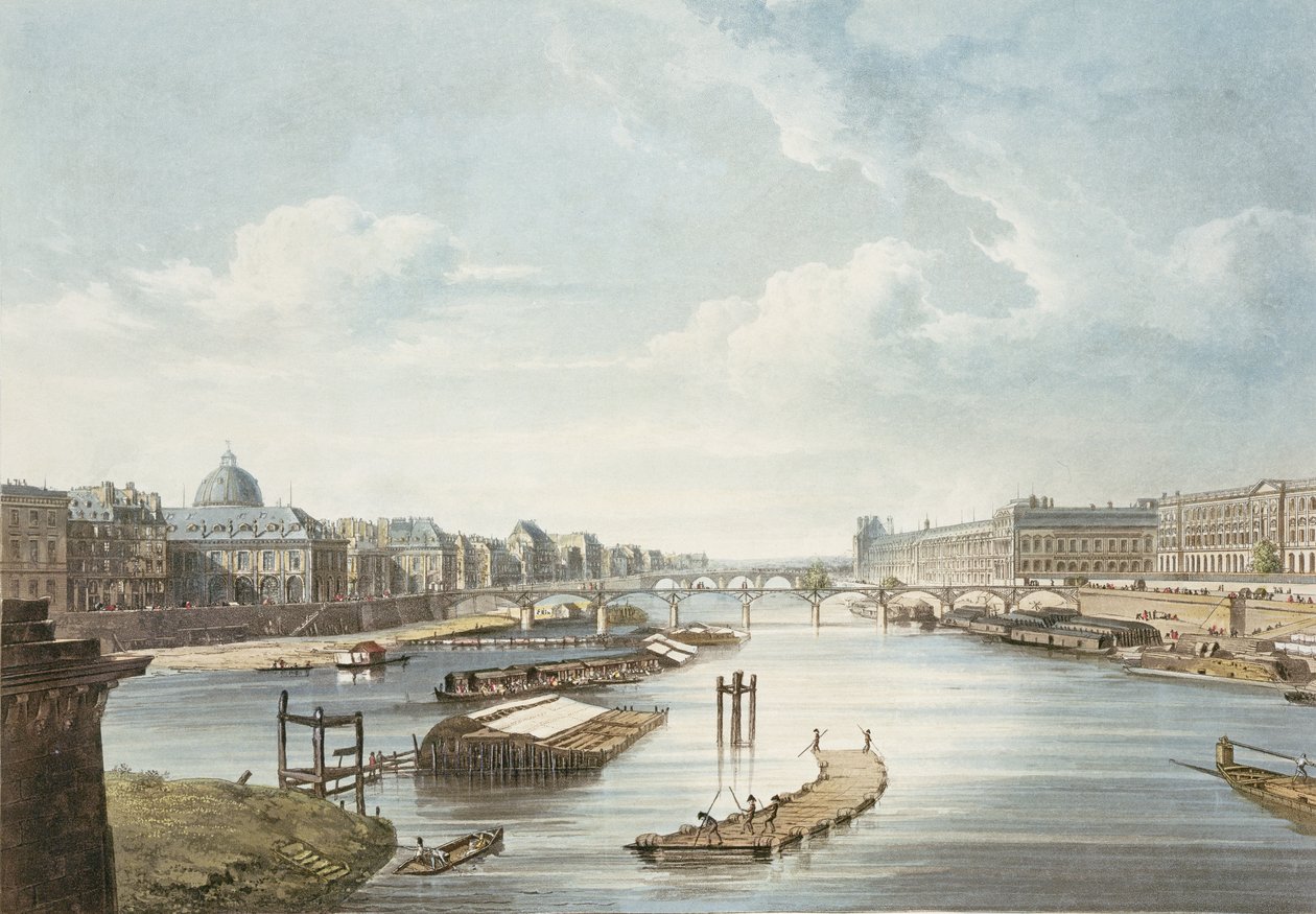 O Louvre, de "Vistas sobre o Sena", gravado por Thomas Sutherland (n.1785), publicado por R. Ackermann (1764-1834) 1821 de Augustus Charles Pugin