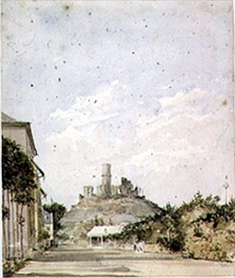 Vista, de, um, arruinado, castelo de Augustus Charles Pugin
