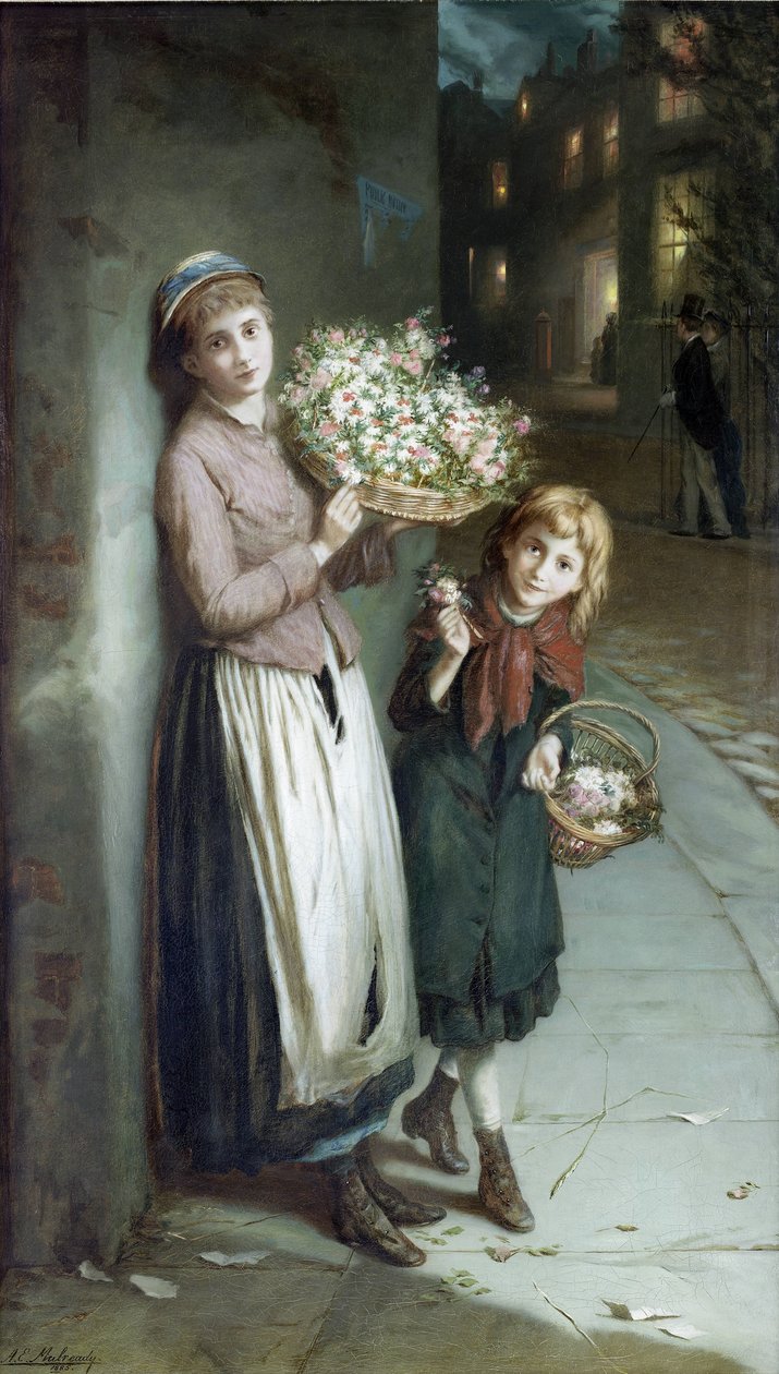 Meninas de flor - uma noite de verão de Augustus Edwin Mulready