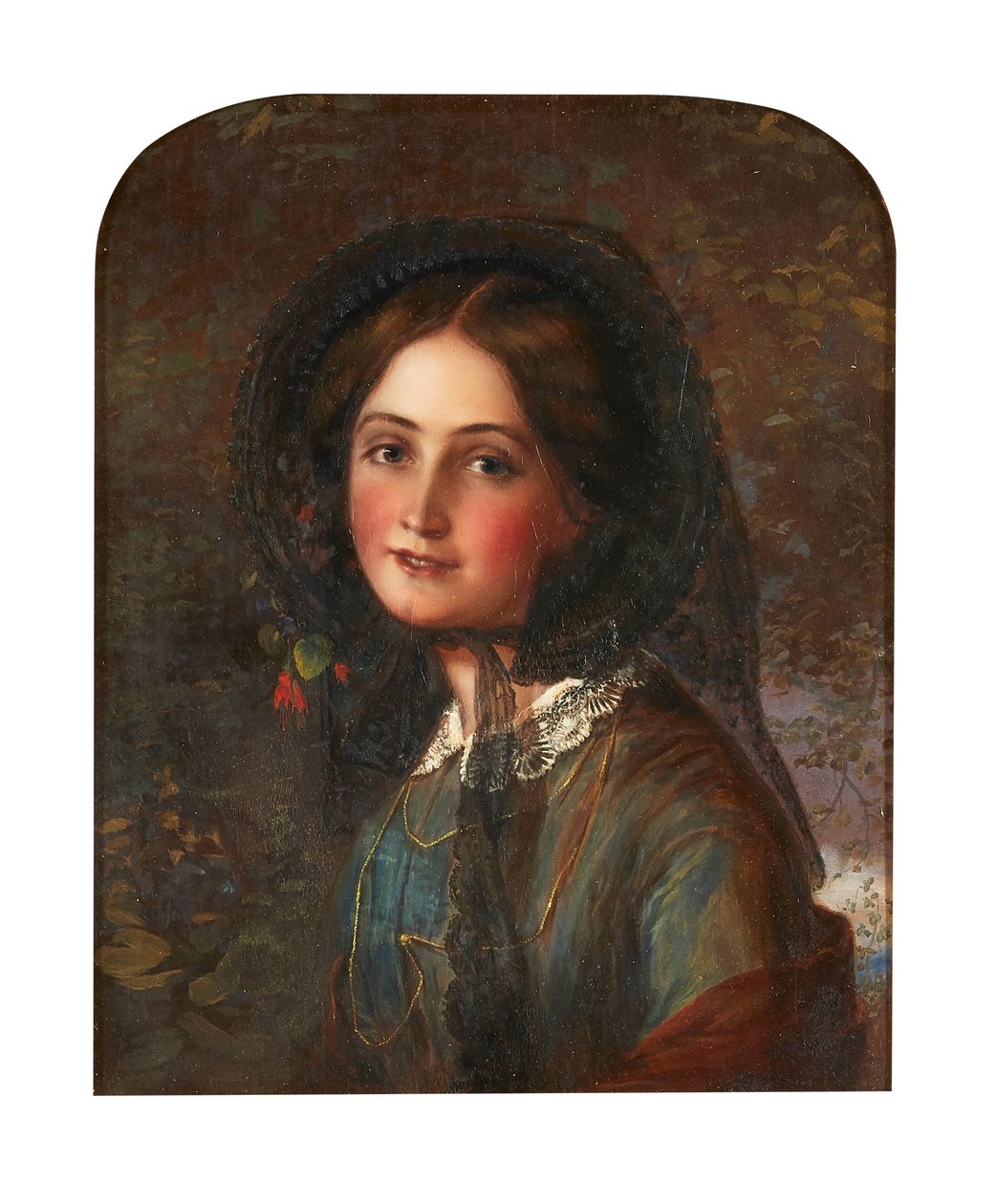 O Lace Bonnet (óleo a bordo) de Augustus Leopold (manner of) Egg