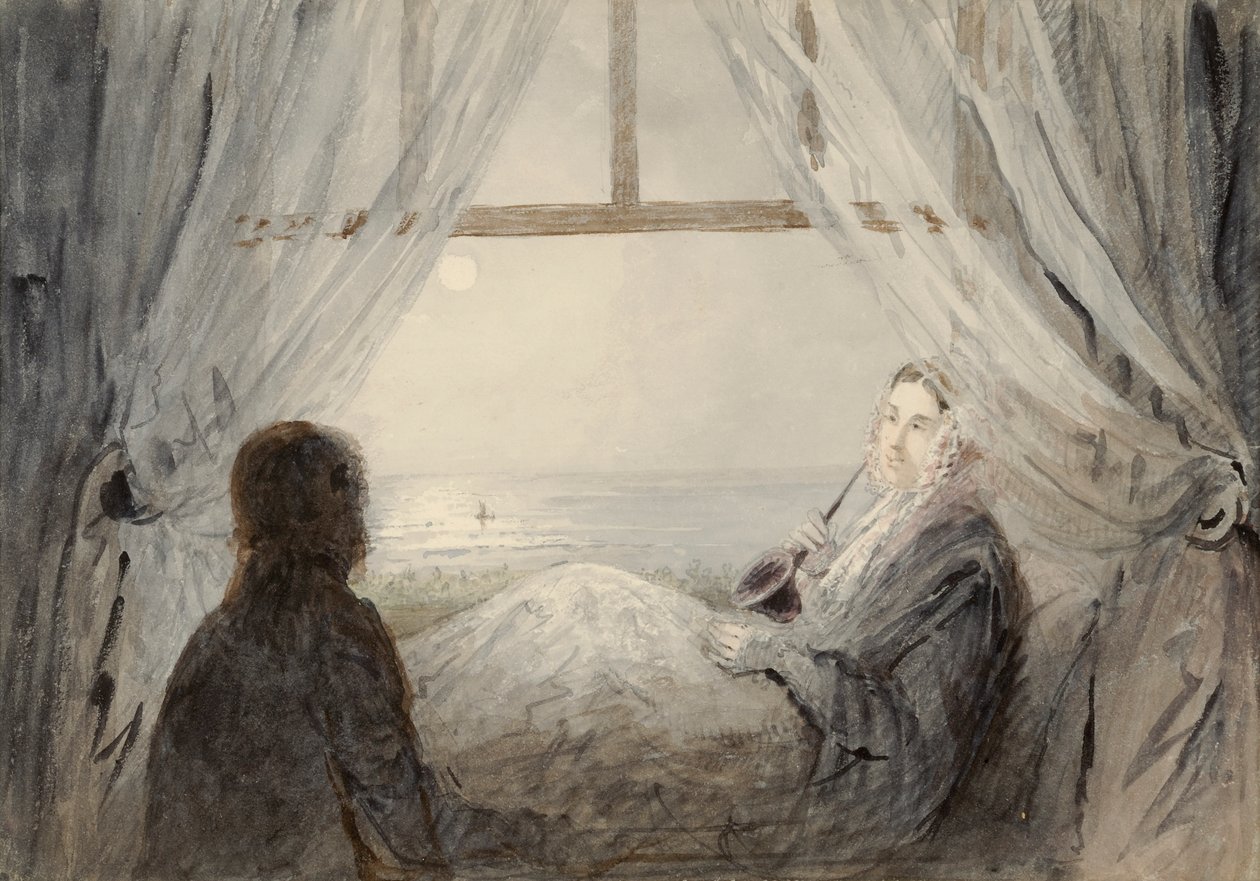 Retrato de Harriet Martineau em um sofá, 1844 (wc no papel) de Augustus Leopold Egg