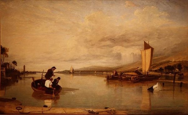 Calma: Barcos ao largo do Castelo das Vacas de Augustus Wall Callcott
