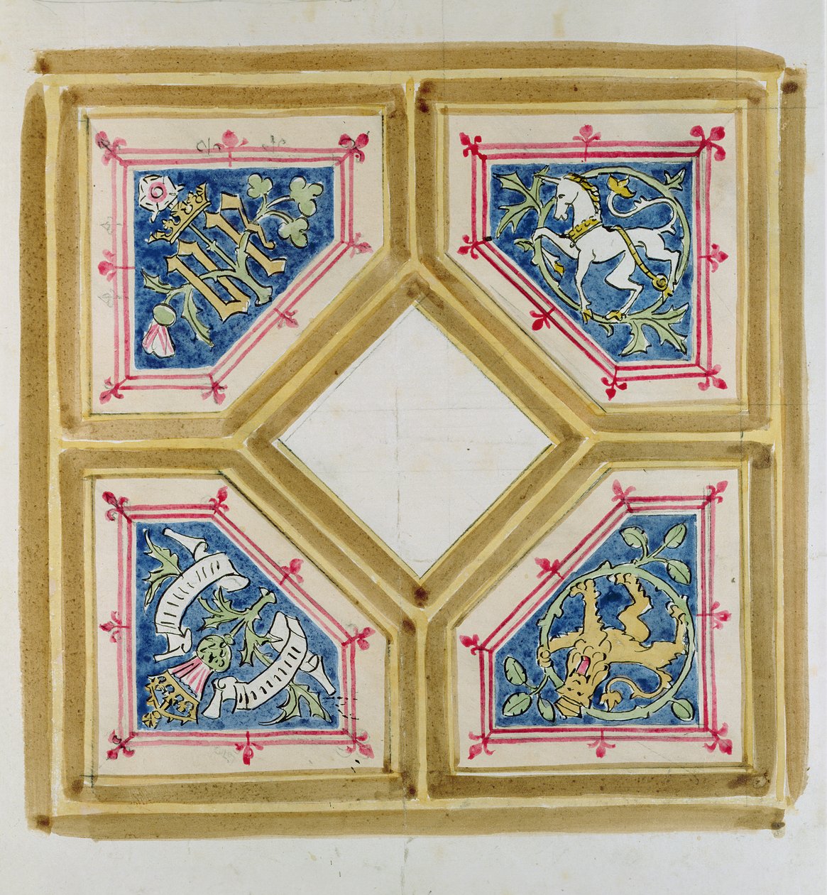 Projeto para o teto da Câmara dos Comuns (lápis e wc no papel) de Augustus Welby Northmore Pugin