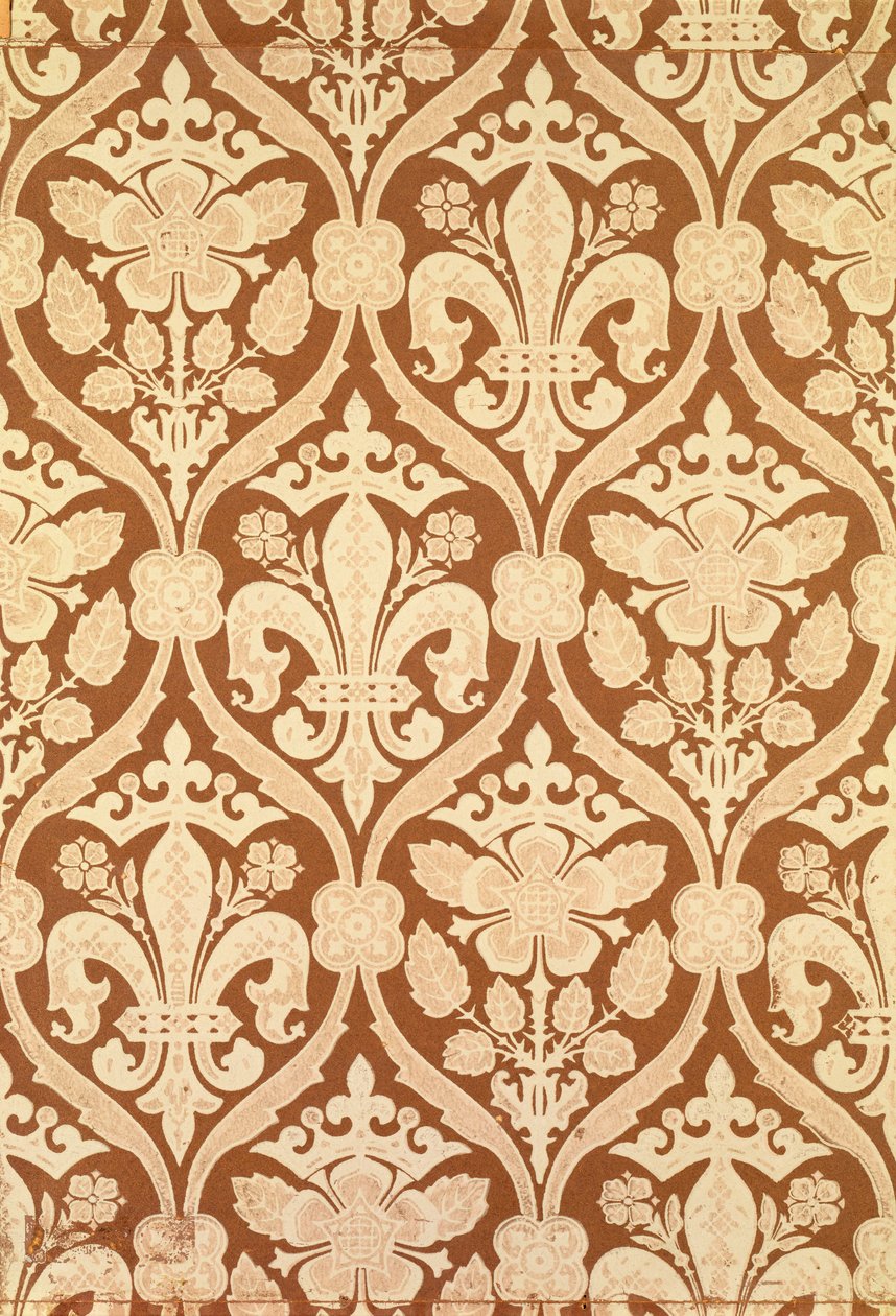 &39;Fleur-de-Lis&39;, papel de parede de reprodução desenhado por S. Scott e produzido por Cole and Sons, para as Casas do Parlamento, 1845-1850 (ver também 87555) de Augustus Welby Northmore Pugin
