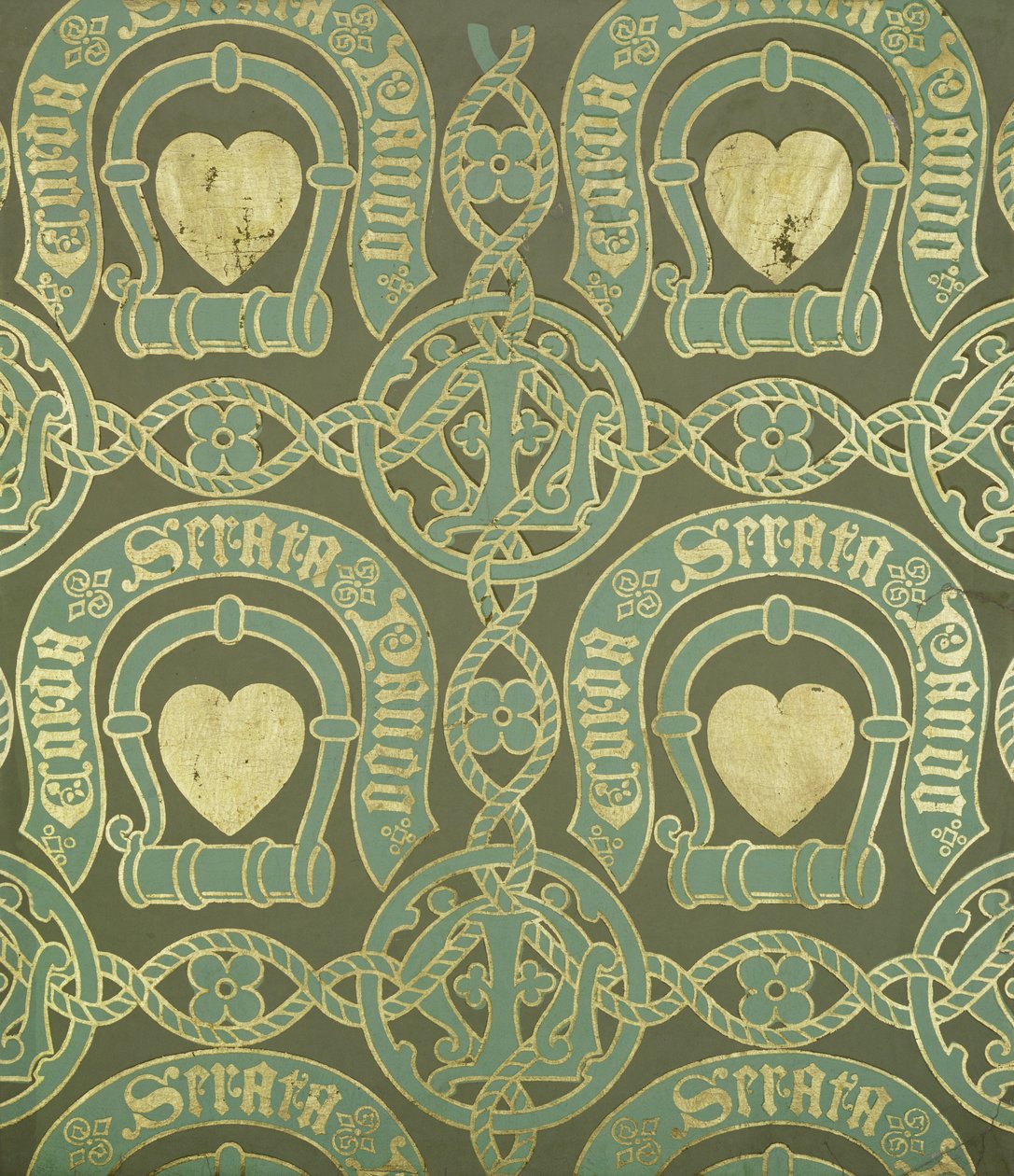 Design de papel de parede eclesiástico de motivo de coração de Augustus Welby Northmore Pugin