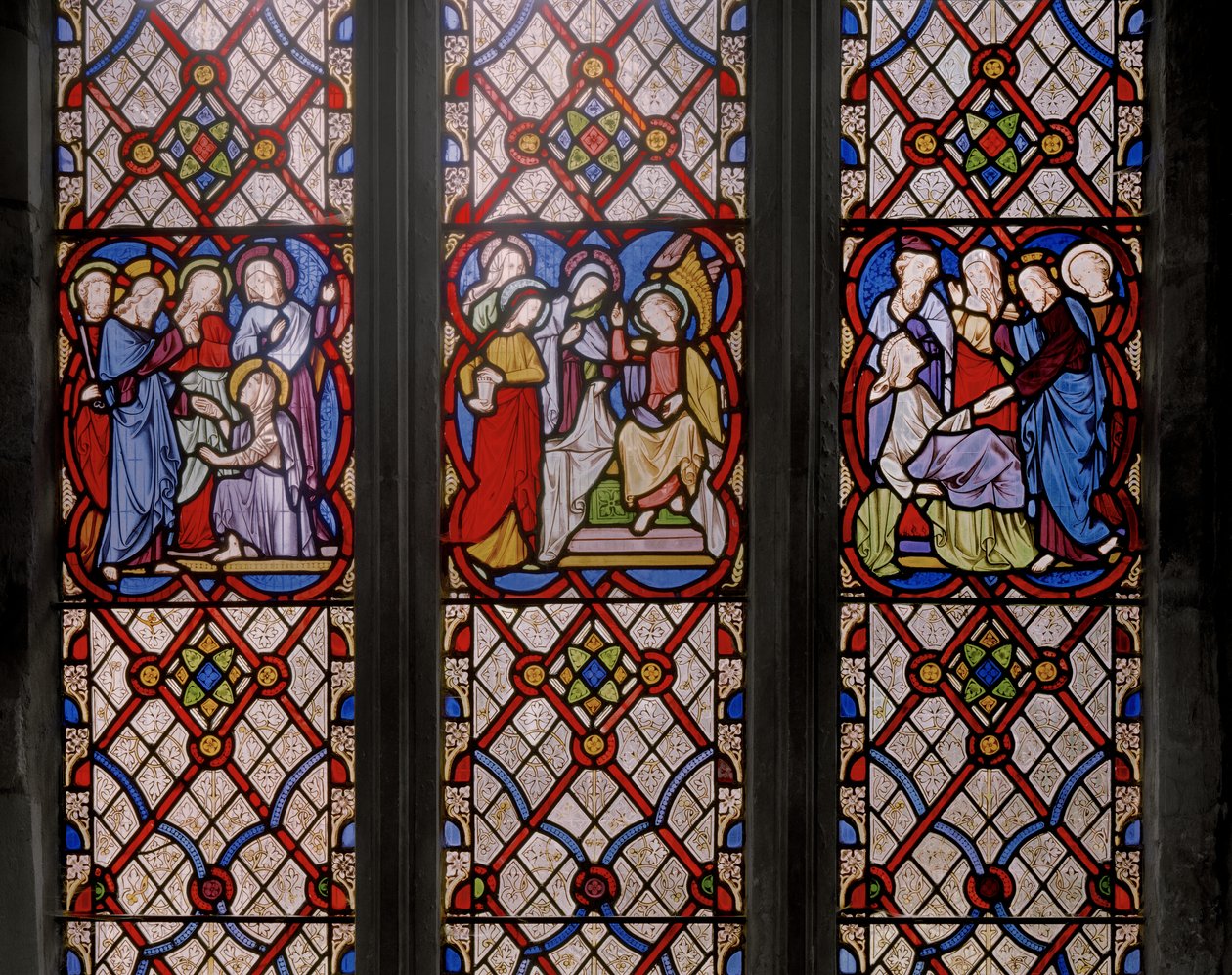 Levantando De Lázaro, As Marias Na Tumba, E O Levantamento De Jairuss Daughter, detalhe, 1850 (vitral) de Augustus Welby Northmore Pugin
