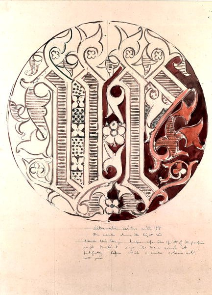 Desenho Roundel para a Câmara dos Comuns (lápis e aguarela sobre papel) de Augustus Welby Northmore Pugin