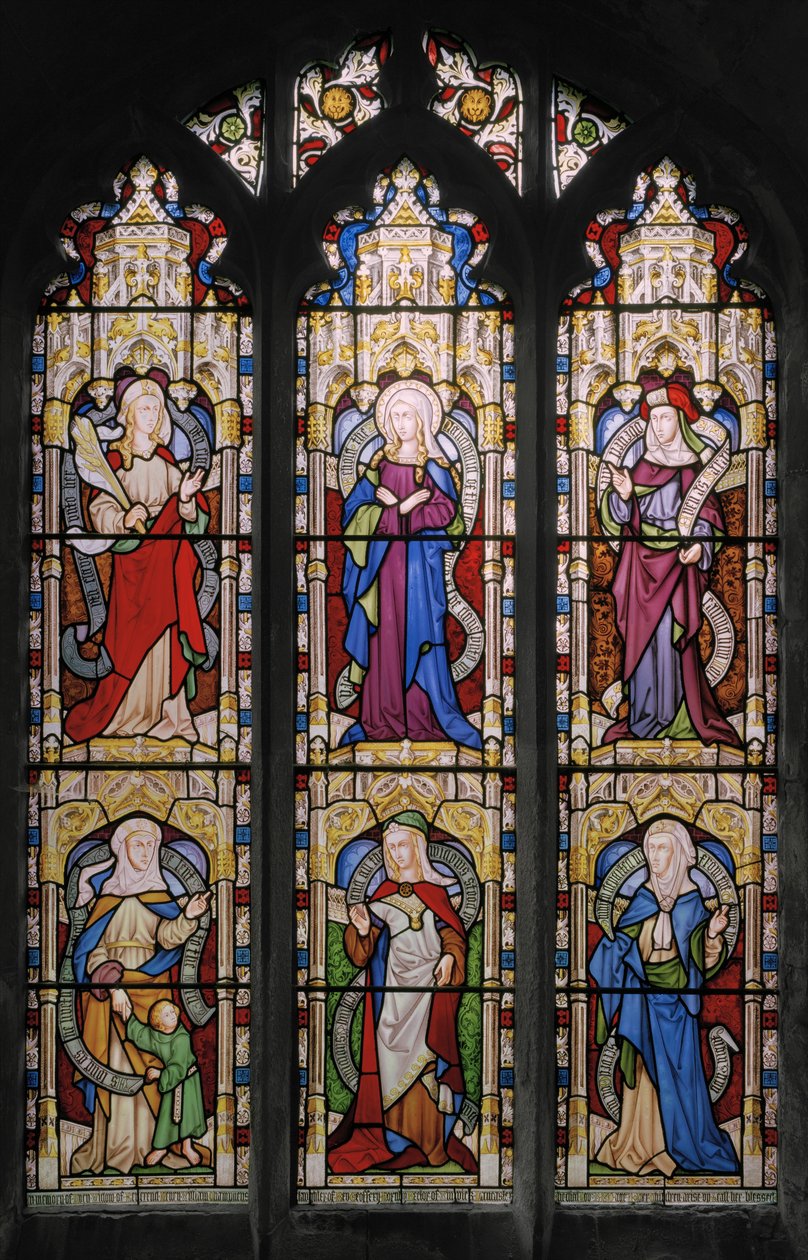 Rute, a Virgem Maria, Sara, Hannah, Dorcas e Anne, 1852 (vitral) de Augustus Welby Northmore Pugin