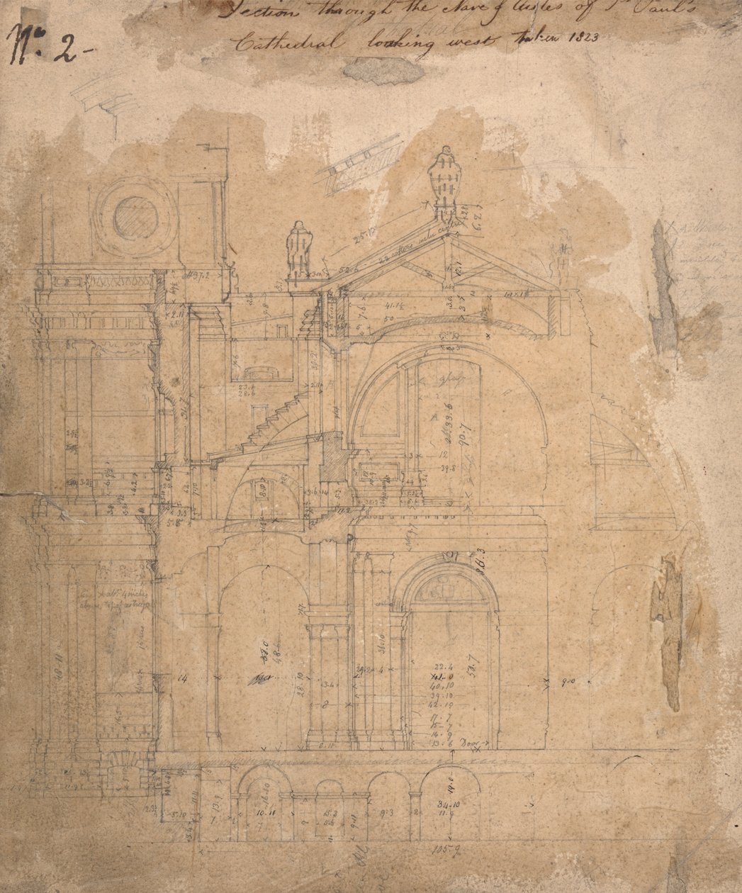 Secção através da Nave dos corredores da Catedral de St. Paul