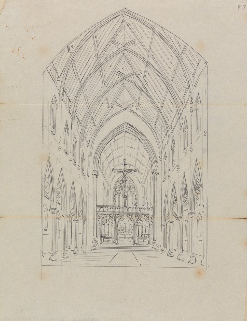 Esboço do Interior de uma Igreja Gótica de Augustus Welby Northmore Pugin