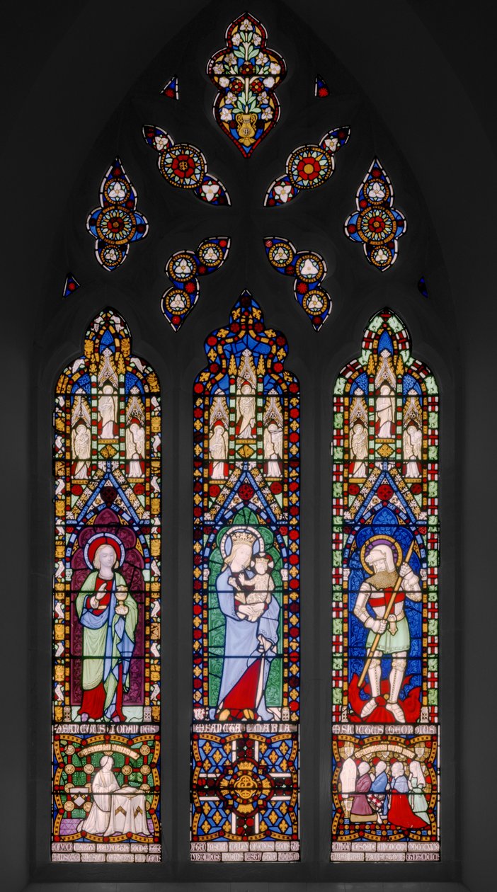 São João Evangelista, Virgin & Child, e St. George, c.1844 (vitral) de Augustus Welby Northmore Pugin