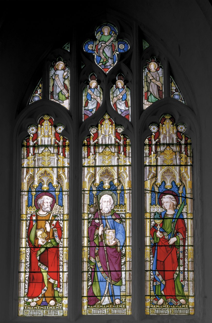 São Pedro, São Tiago o Grande e São João Evangelista, 1851 (vitral) de Augustus Welby Northmore Pugin