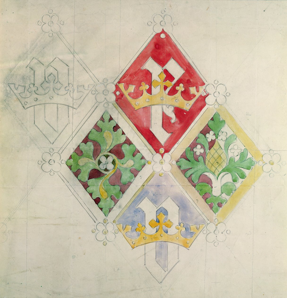 Vitral para as Casas do Parlamento (wc e lápis sobre papel) de Augustus Welby Northmore Pugin