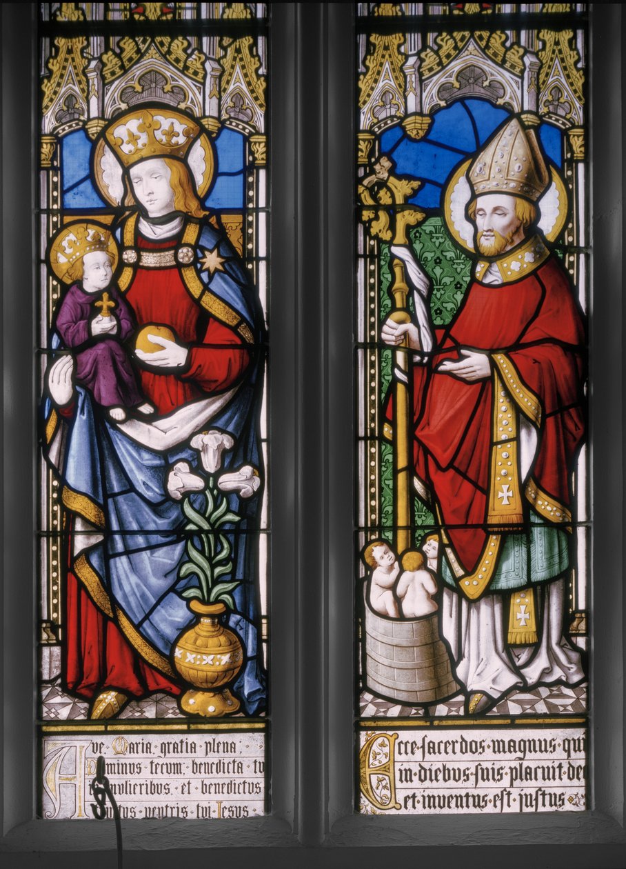 Virgem e criança com São Nicolau, detalhe, 1841 (vitral) de Augustus Welby Northmore Pugin