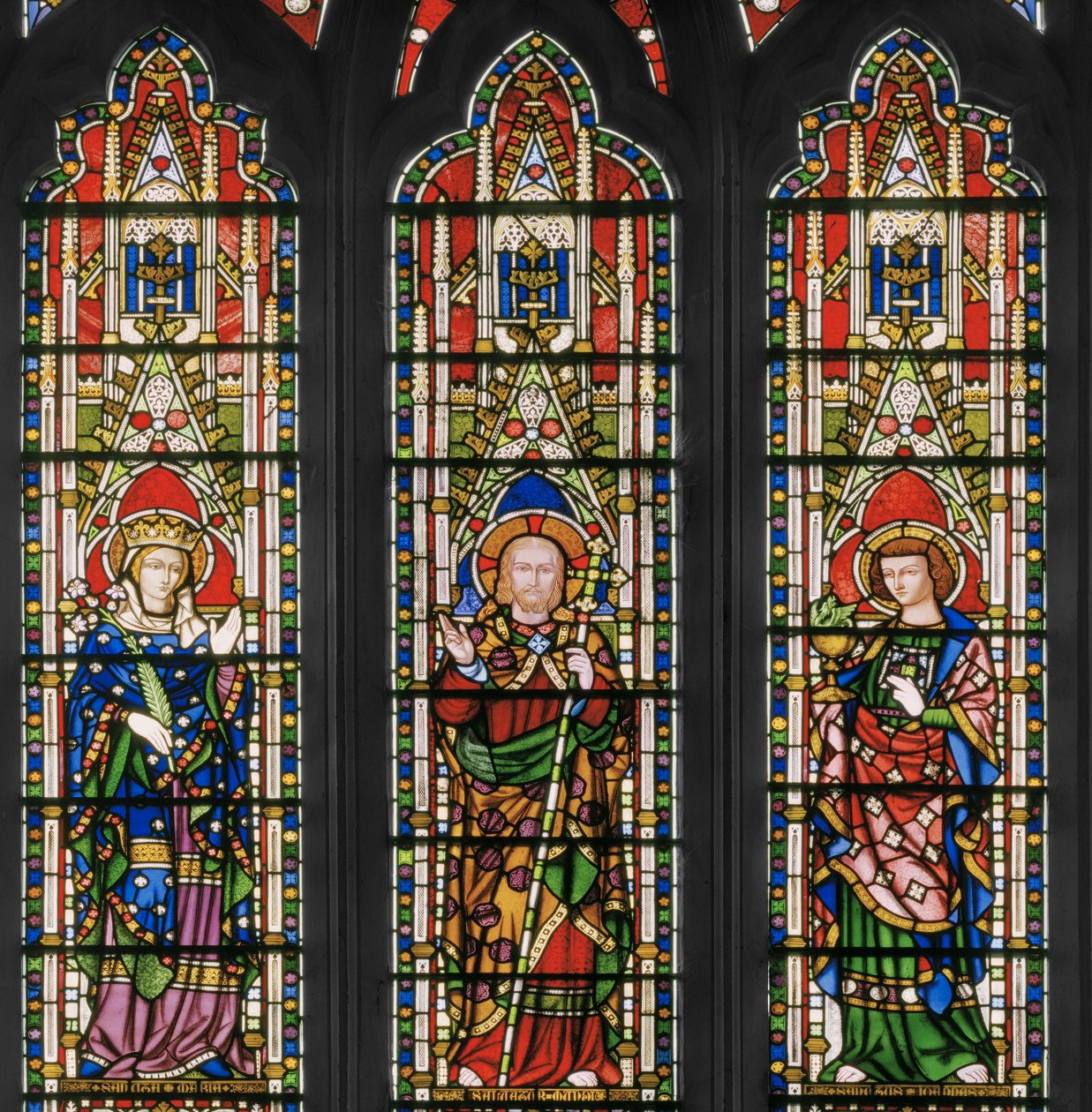 Virgem e Cristo com Santos, janela do leste, detalhe, 1847-48 (vitral) de Augustus Welby Northmore Pugin
