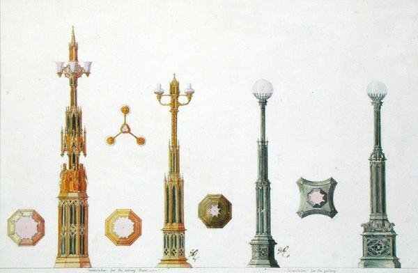 Desenhos para candelabro no Castelo de Windsor de Augustus Welby Pugin