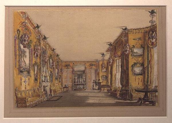 A Sala de Desenho Amarela (Norte) (cor litho) de Augustus Welby Pugin