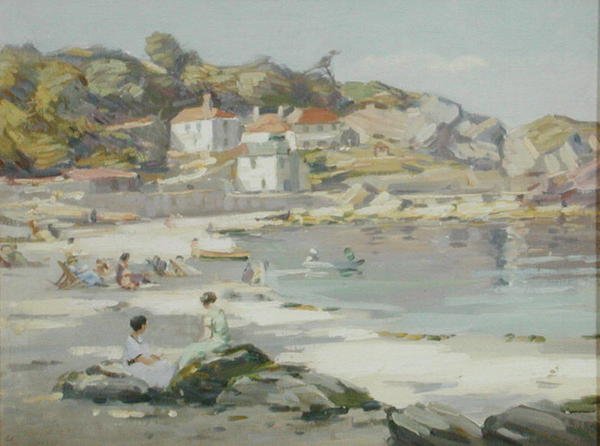 Uma praia da Cornish (óleo sobre painel) de Augustus William Enness