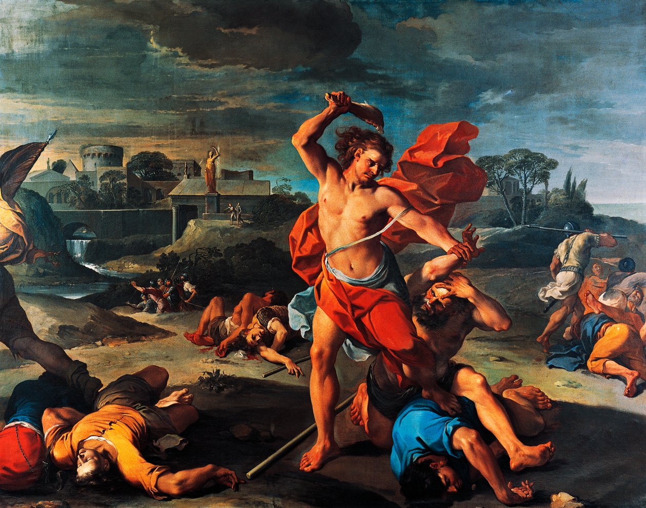 Sansão matando filisteus, pintura de Aureliano Milani (1675-1749), óleo sobre tela, 225x290 cm, Itália de Aureliano Milani