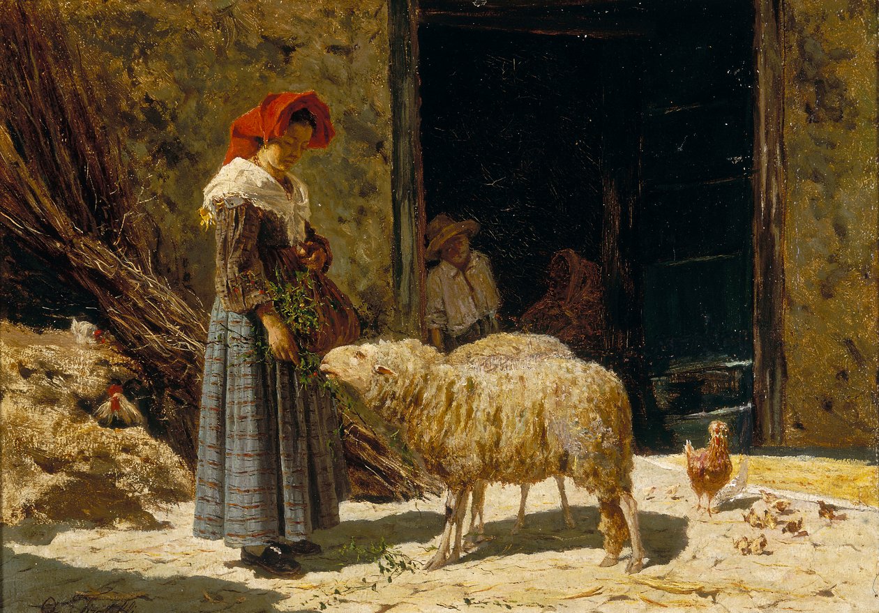 Menina com ovelhas de Aurelio Tiratelli
