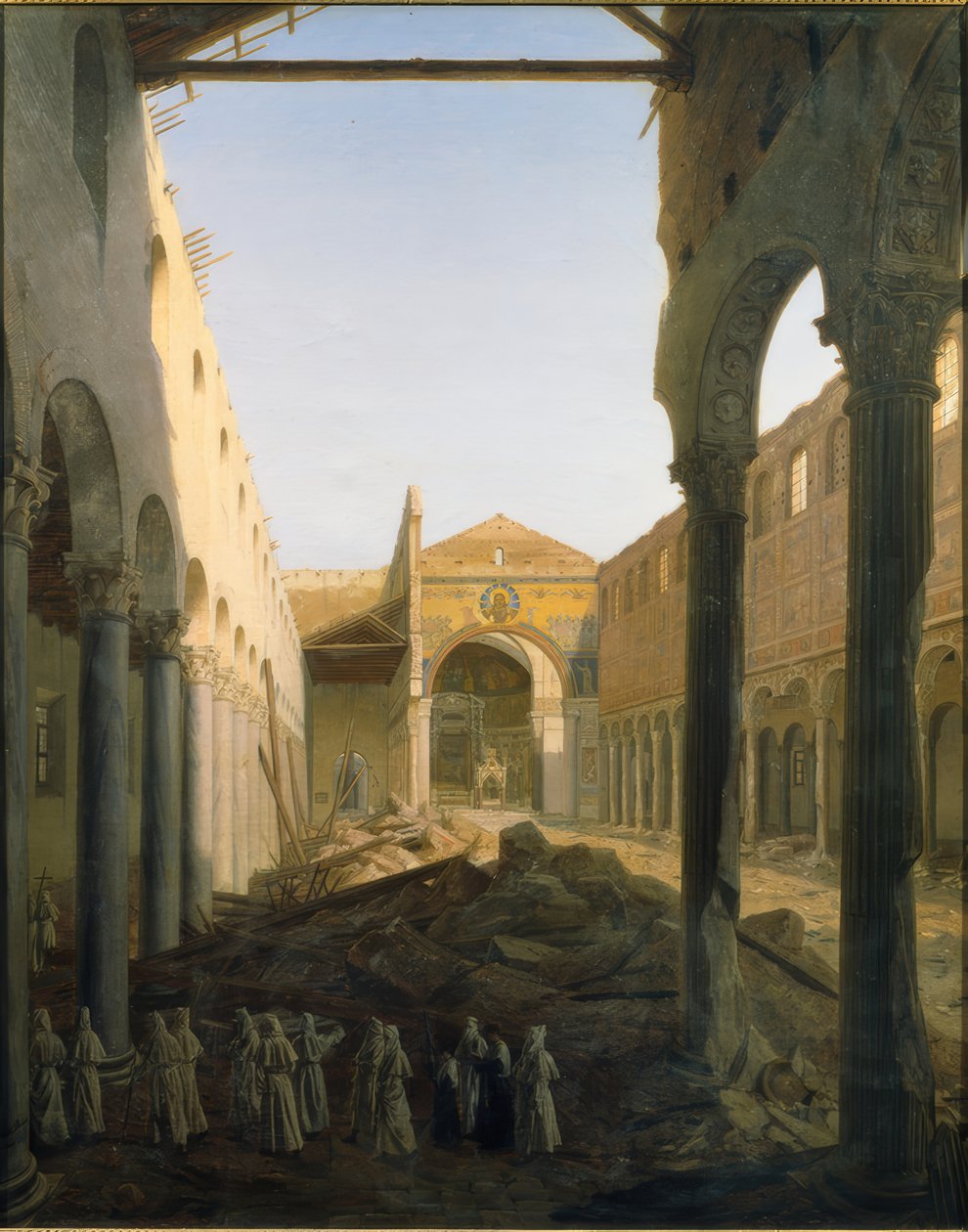 Interior da Basílica de São Paulo Fora dos Muros após o incêndio de 1823 de Aurèle Robert