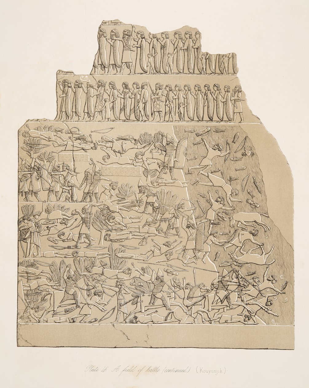 Um campo de batalha (Kouyunjik), de Monumentos de Nínive, pub. 1849 de Austen Henry Layard