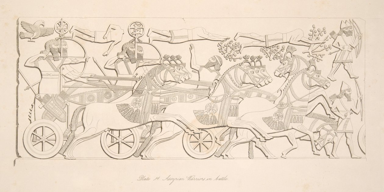 Guerreiros Assírios em batalha, de Monuments of Nineveh, pub. 1849 de Austen Henry Layard