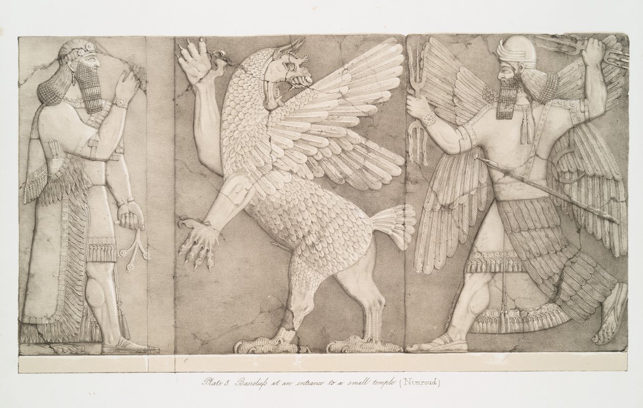 Baixos-relevos na entrada de um pequeno templo em Nimroud [Calá], 1853 de Austen Henry Layard