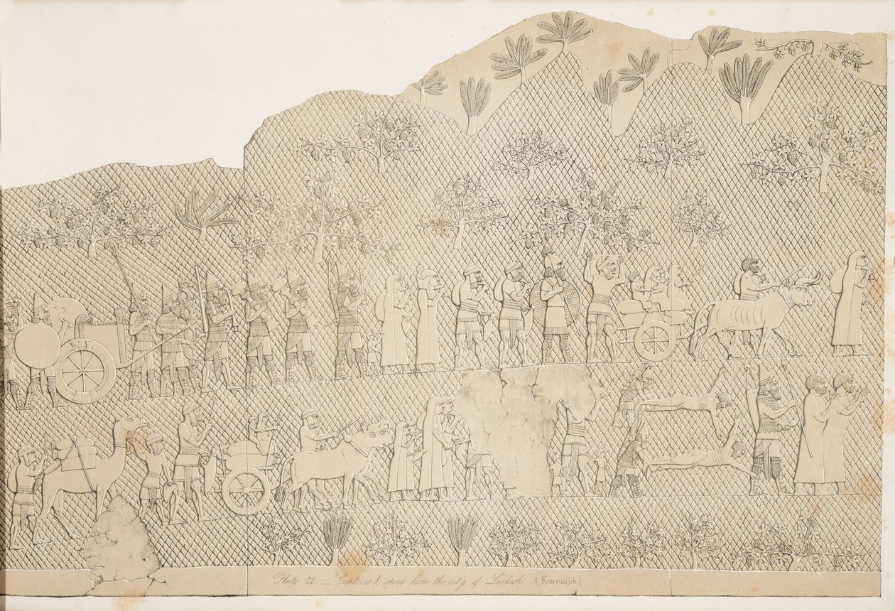 Cativos e mimados da cidade de Lachich, ilustração de Monuments of Nineveh, 1858 de Austen Henry Layard