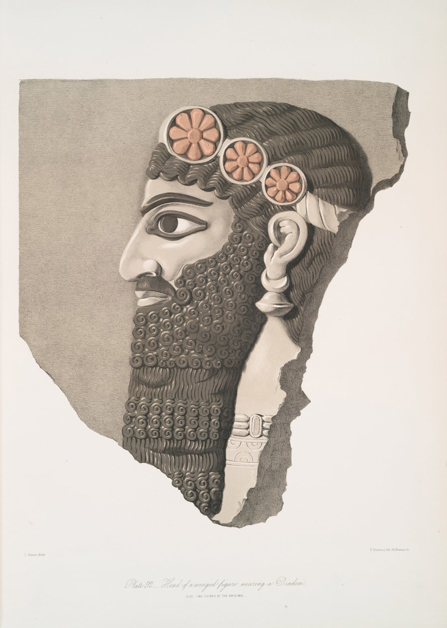 Cabeça de uma figura alada usando um diadema, 1849 de Austen Henry Layard