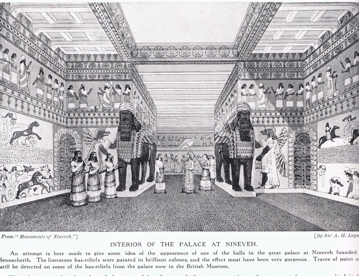 Interior, de, a, palácio, de, nineveh, ilustração, de, &39;Hutchinson&39;s, história, de, a, Nations&39; de Austen Henry Layard