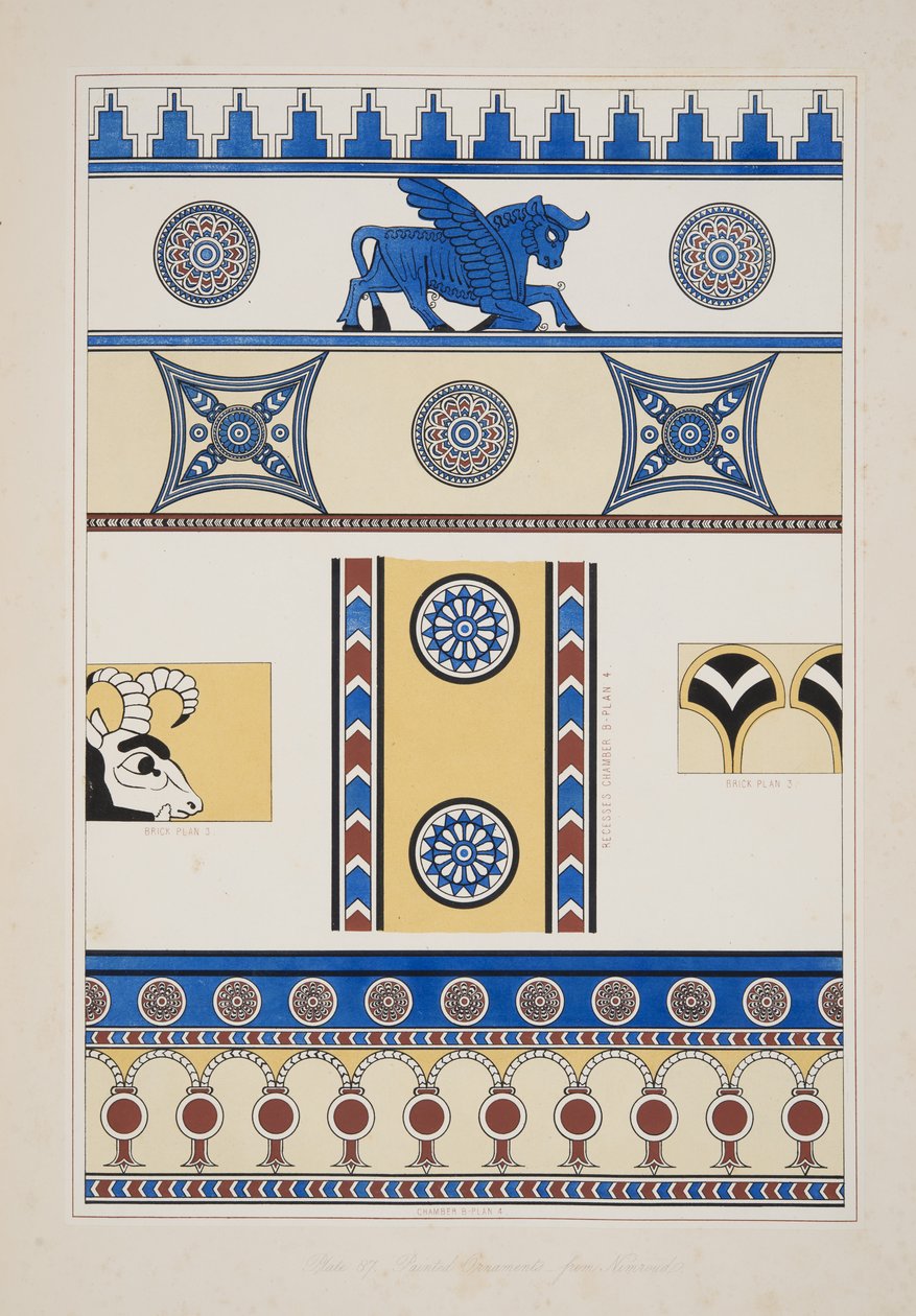 Ornamentos pintados de Nimroud, de Monumentos de Nínive, pub. 1849 de Austen Henry Layard