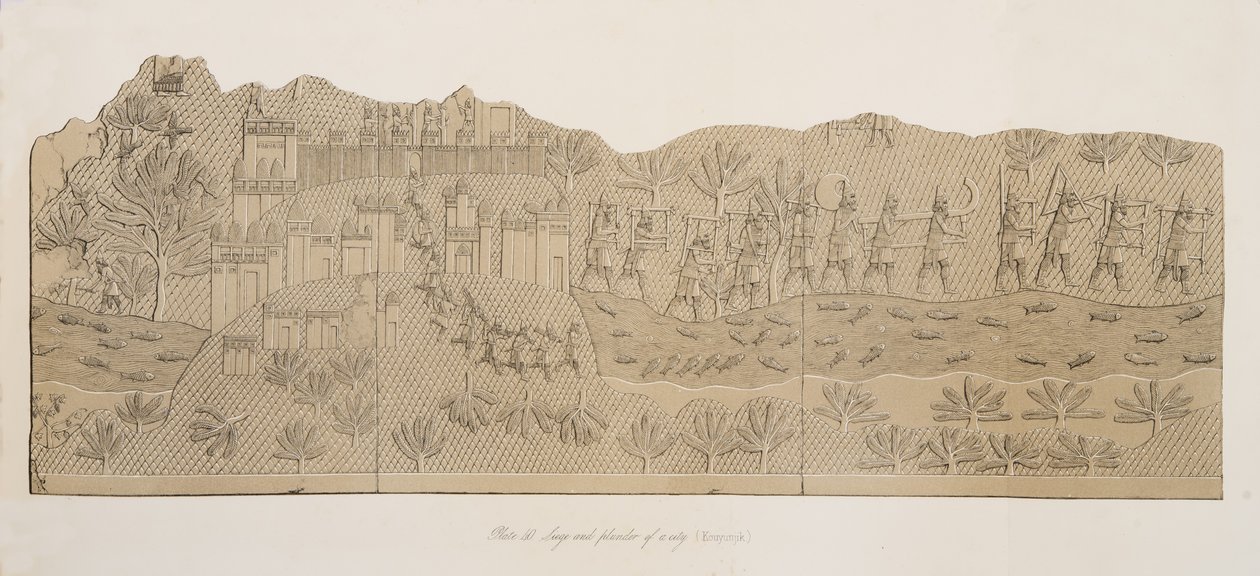 Cerco e pilhagem de uma cidade (Kouyunjik), dos monumentos de Nineveh, bar. 1849 de Austen Henry Layard