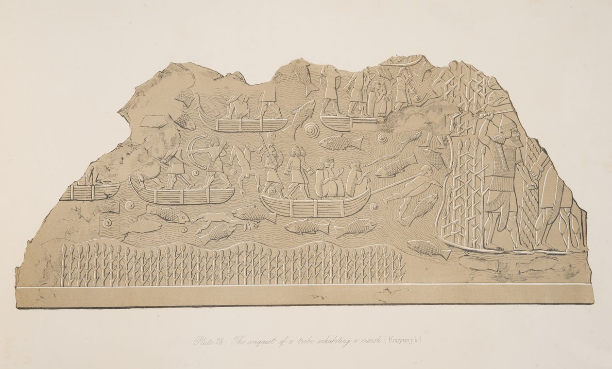 A conquista de uma tribo habitando um pântano (Kouyunjik), de Monuments of Nineveh, pub. 1849 de Austen Henry Layard