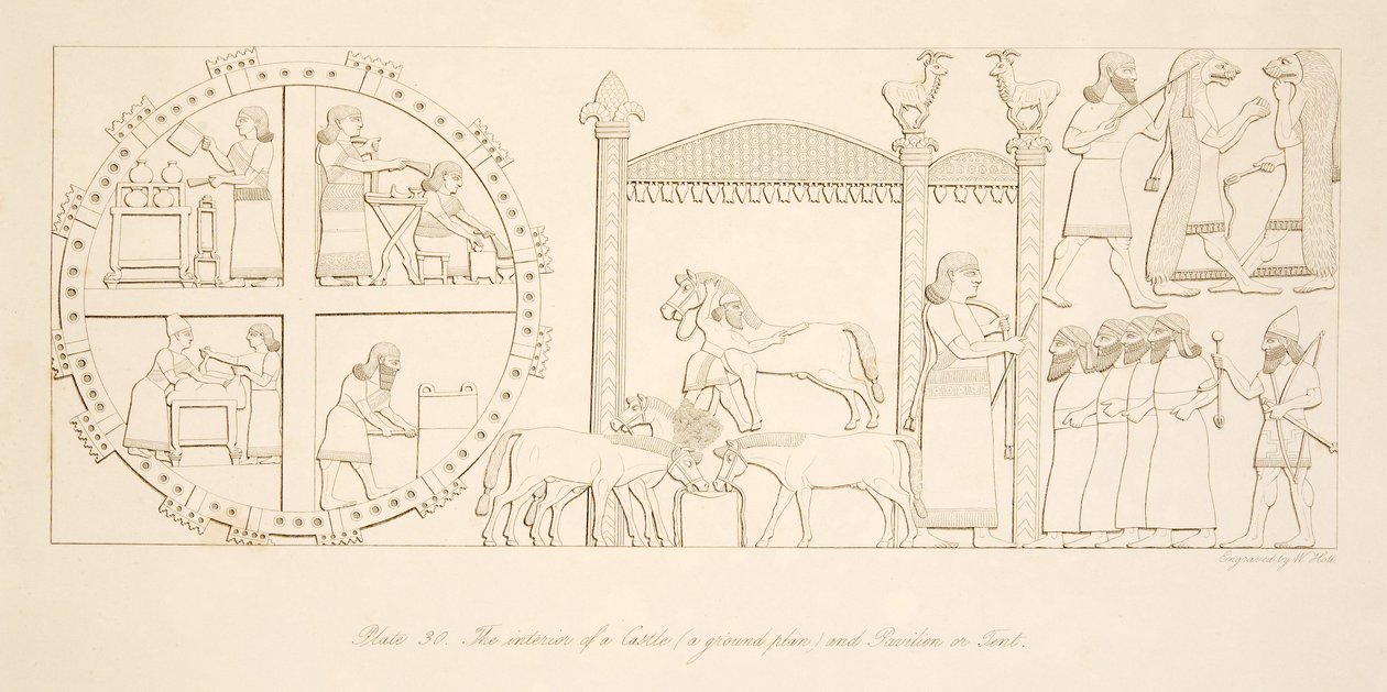 O interior de um castelo (um plano de terra) e pavilhão ou tenda, de monumentos de Nínive, pub. 1849 de Austen Henry Layard