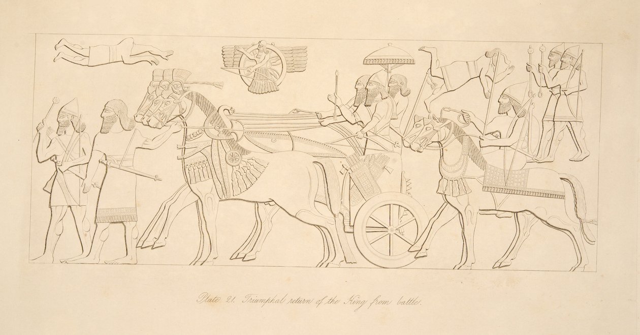 Retorno triunfal do rei da batalha, de monumentos de Nínive, pub. 1849 de Austen Henry Layard