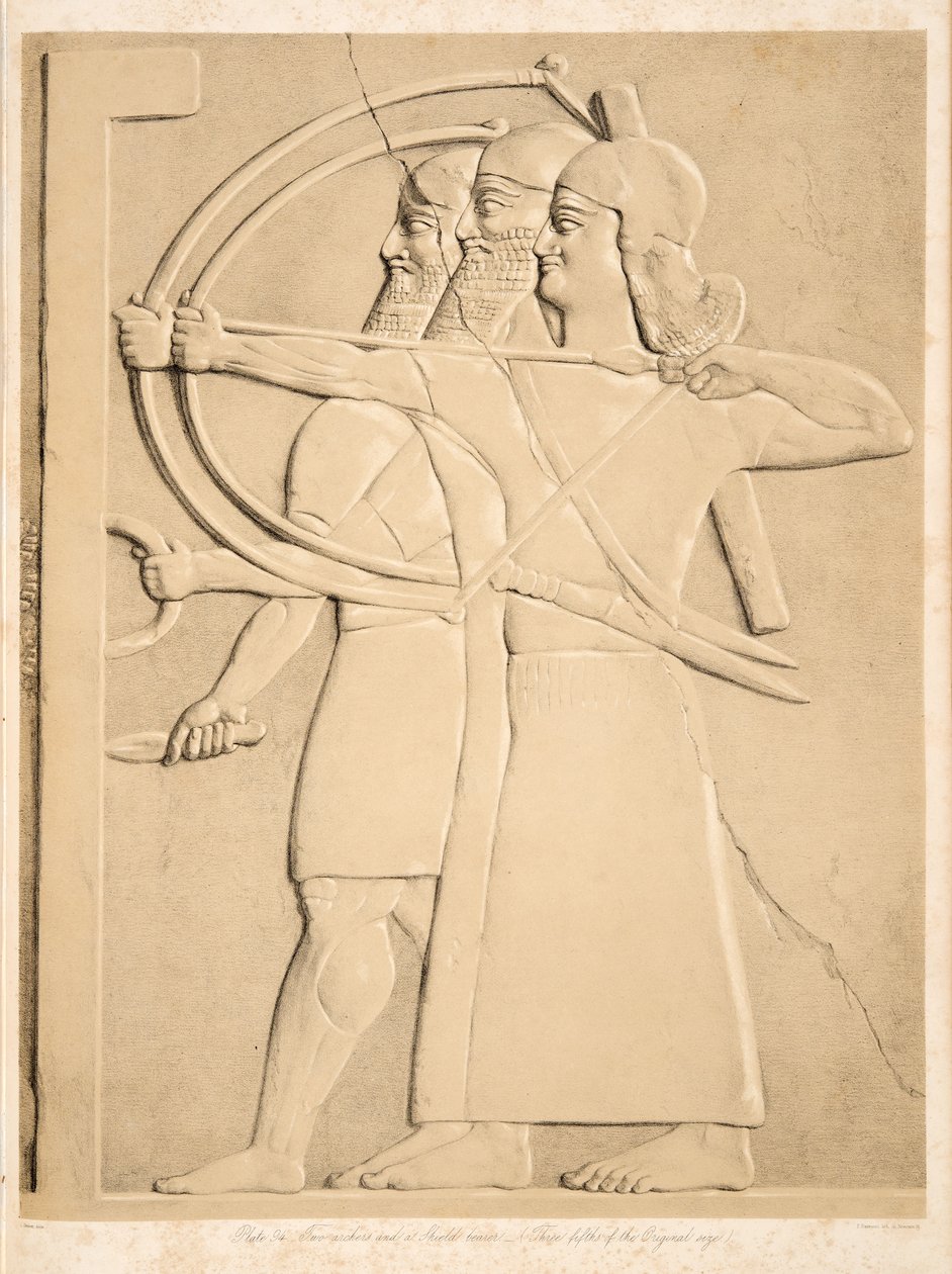 Dois arqueiros e um escudeiro, de Monuments of Nineveh, pub. 1849 de Austen Henry Layard