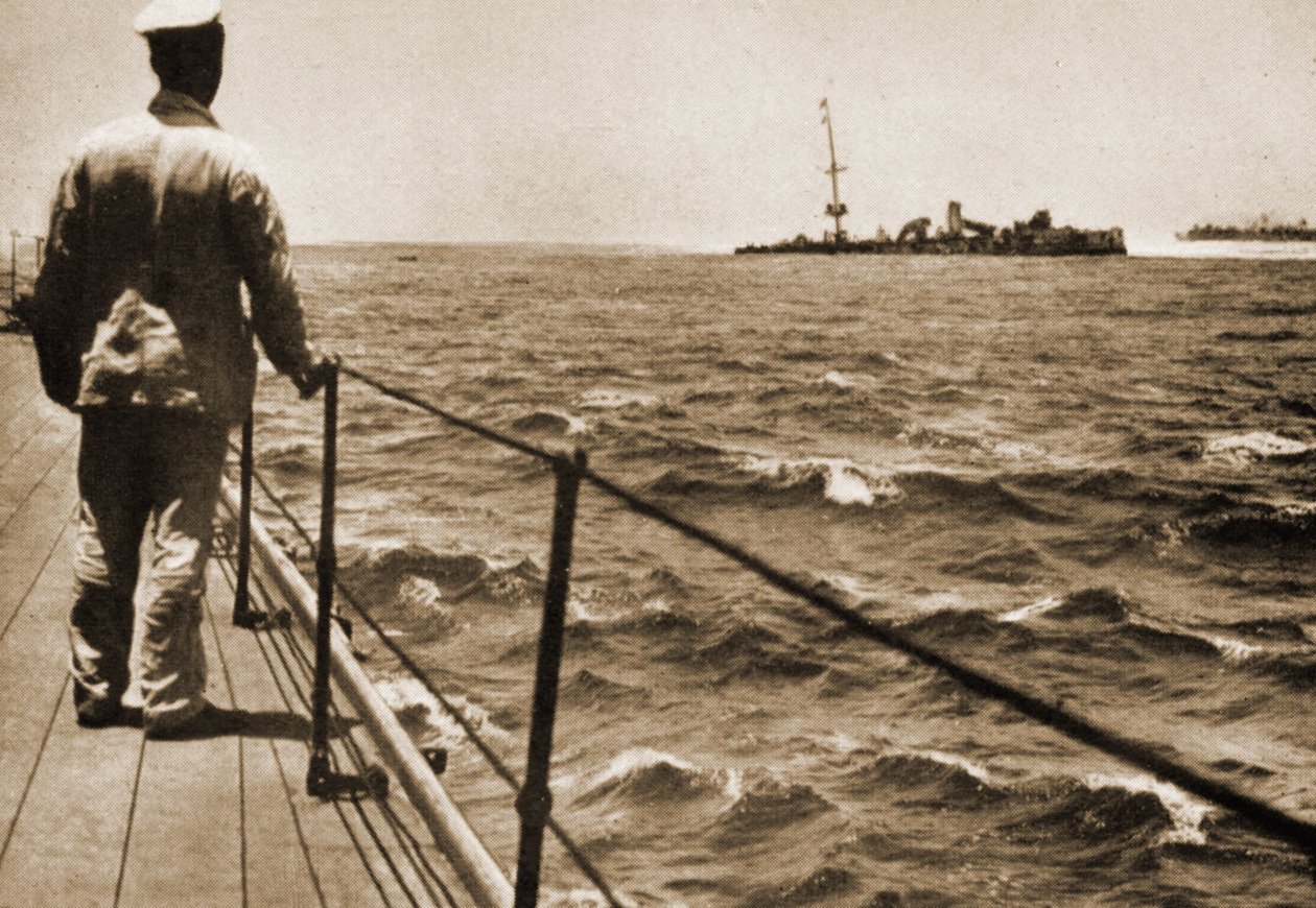 Vista, de, a, grounded, imperial alemão, marinha, navio guerra, Emden, de, a, convés trimestre, de, HMAS, sydney, 10, novembro, 1914 de Australian Photographer