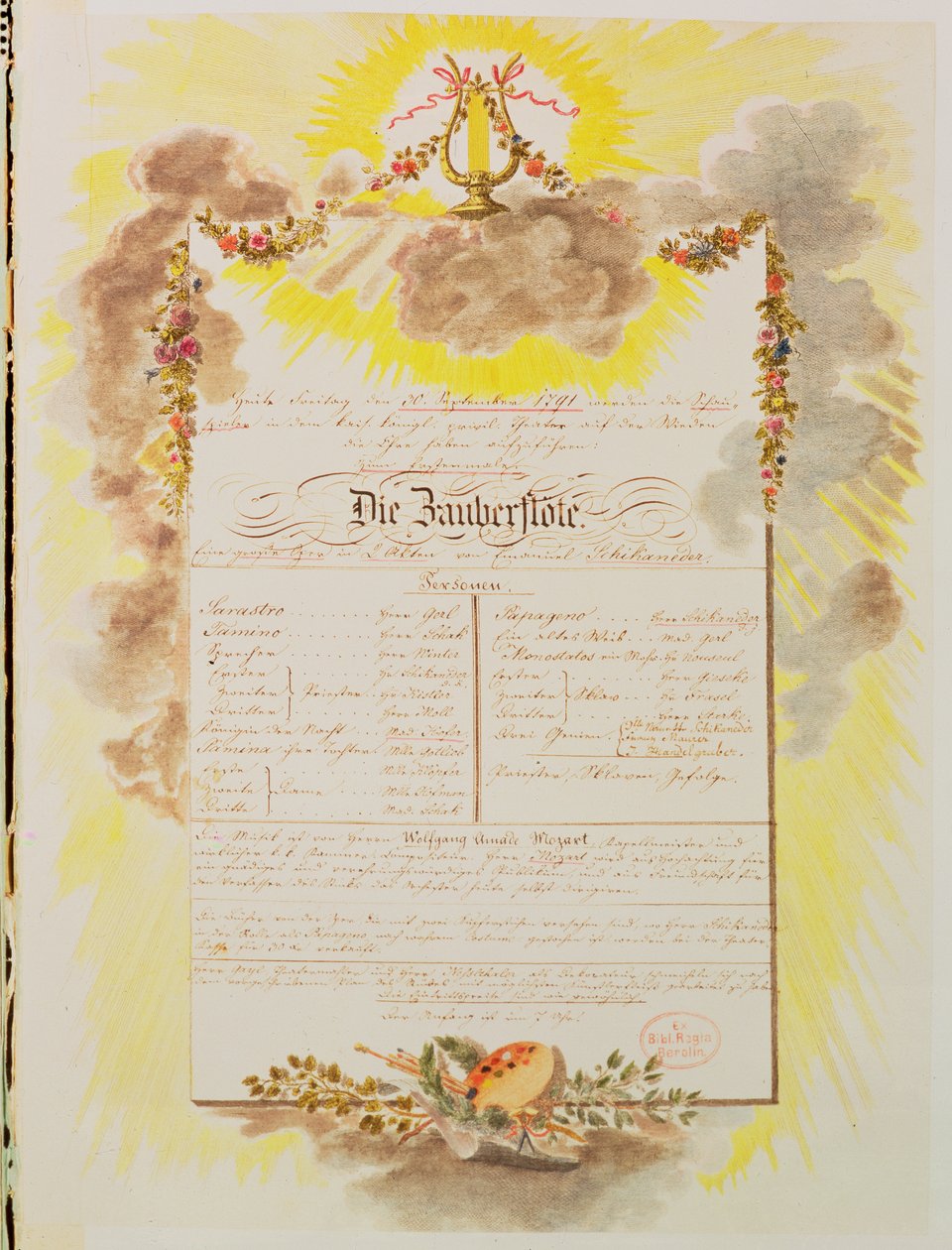 Play-bill para a primeira apresentação mundial em Viena de &39;The Magic Flute&39; de Wolfgang Amadeus Mozart em 30 de setembro de 1791 de Austrian School