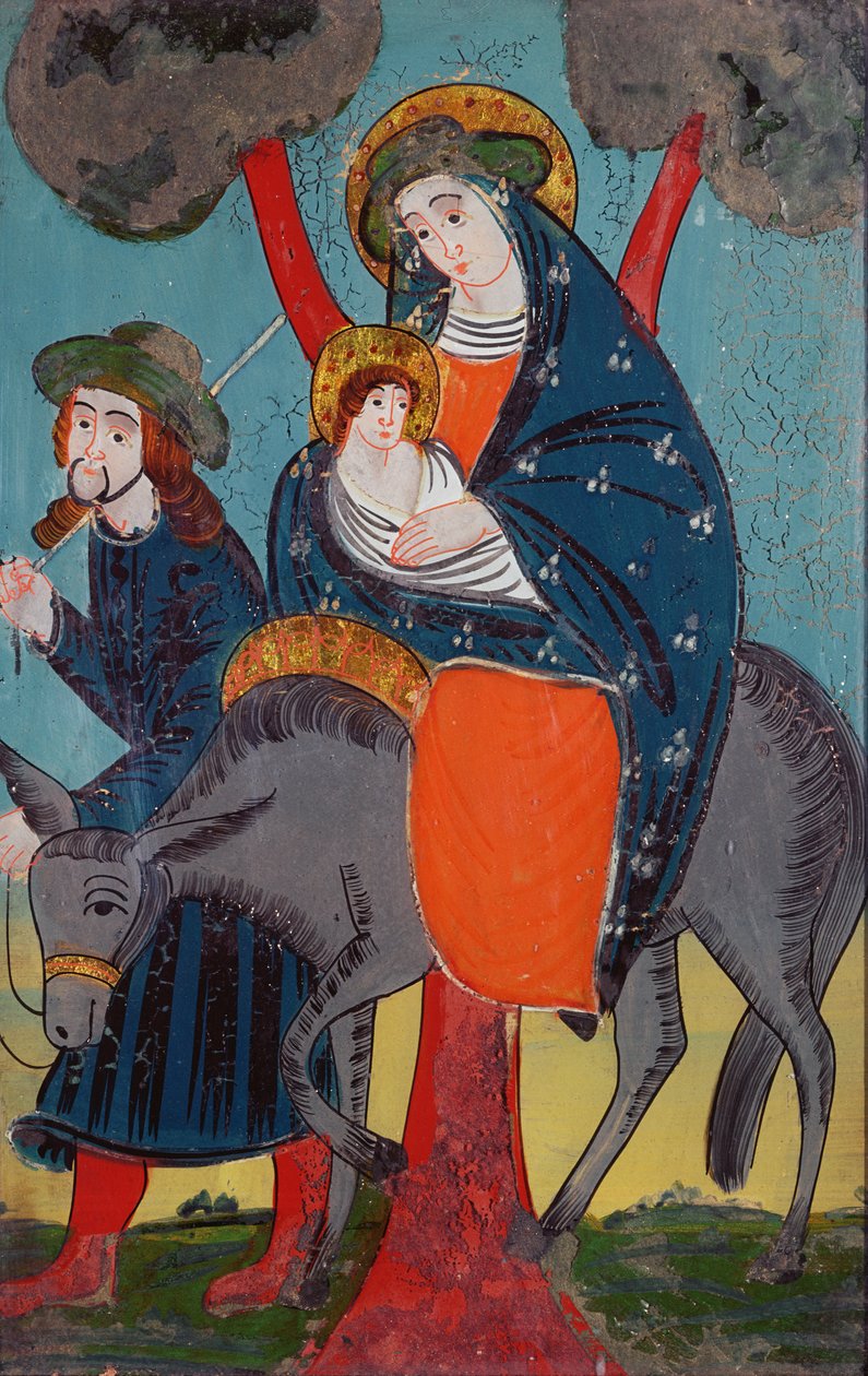 A fuga para o Egito (pintura de vidro) de Austrian School