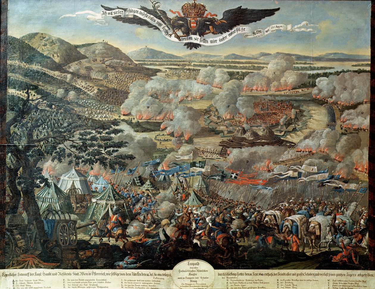 O Cerco de Viena pelos Turcos em 1683 (guache sobre tela) de Austrian School