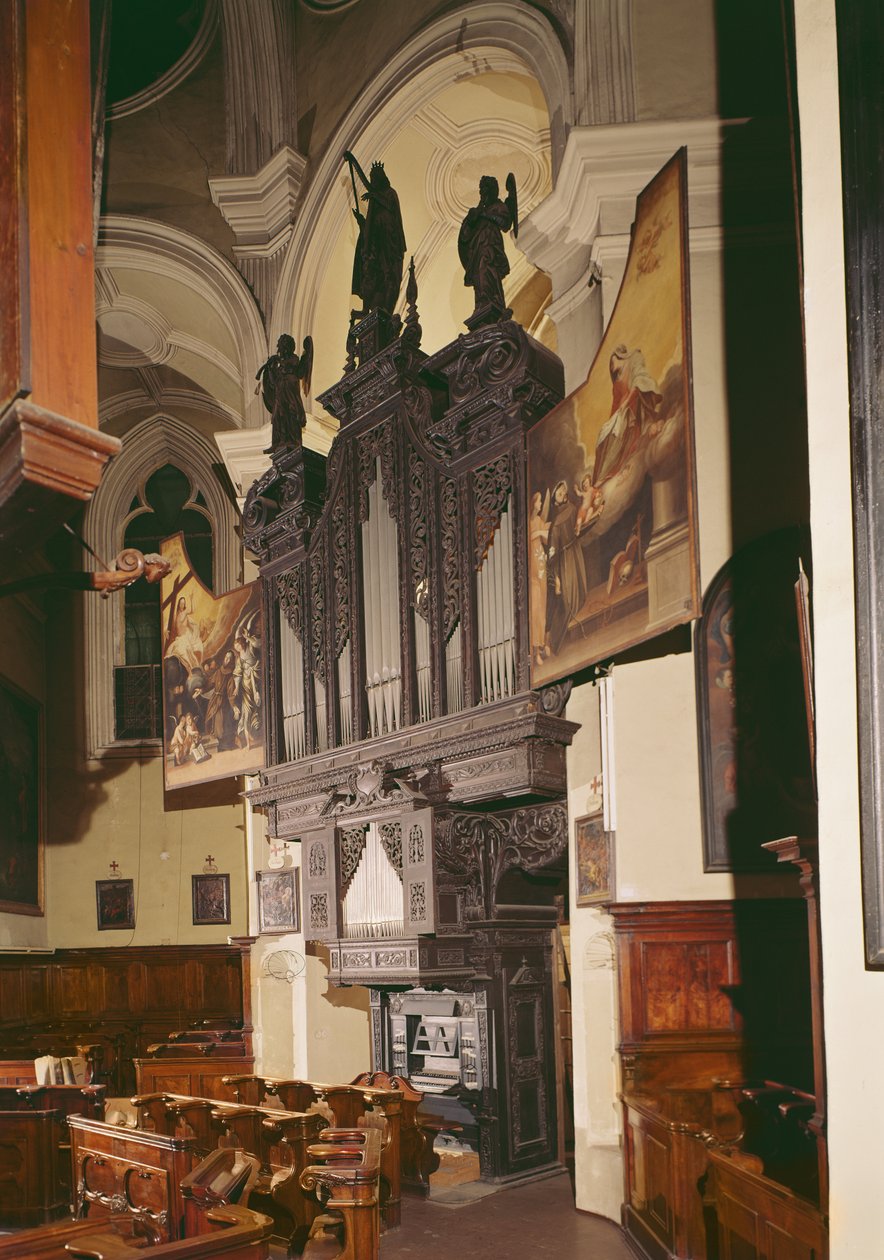 Vista do órgão em Franziskanerkirche, Viena, 1643 (mídia mista) de Austrian School
